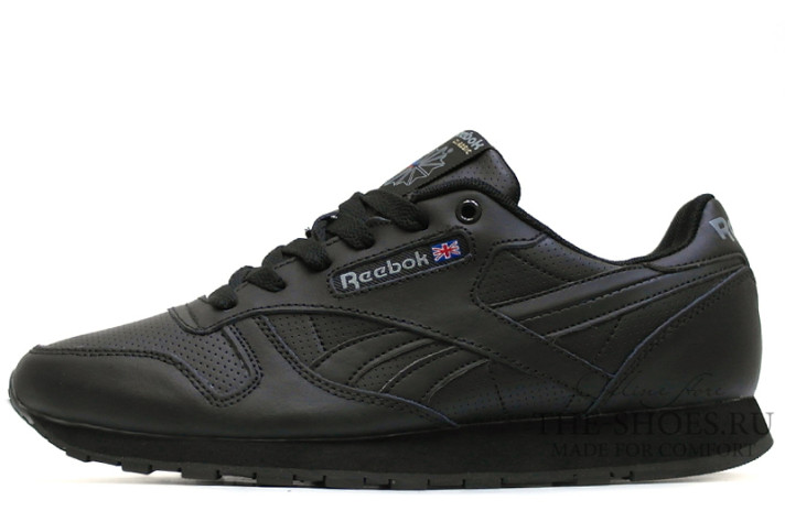Кроссовки Reebok Classic Black Winter Leather  черные, кожаные